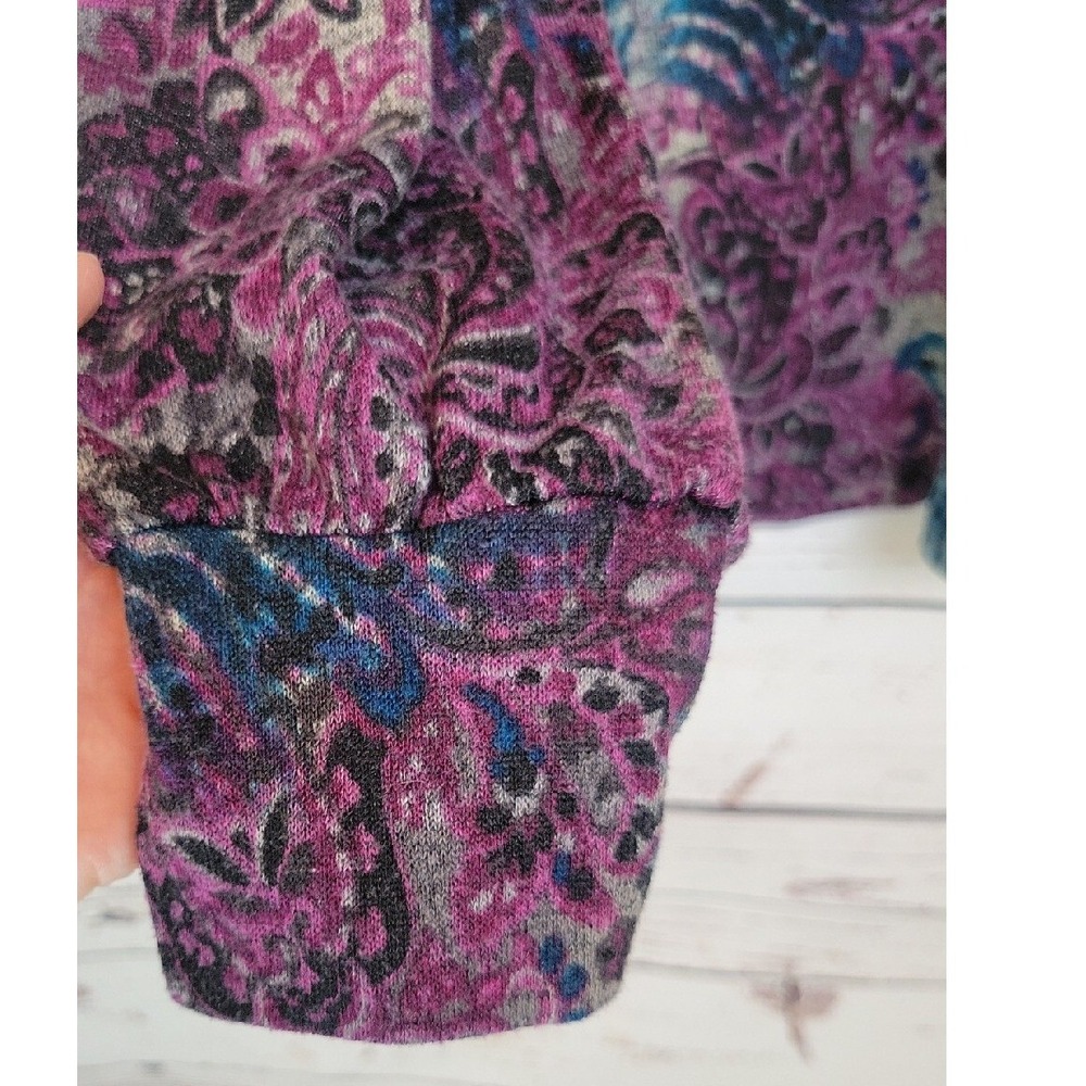 Christopher & Banks Top Animal Print Paisley Faux Wrap V-Neck Purple Teal Large - Picture 11 of 12